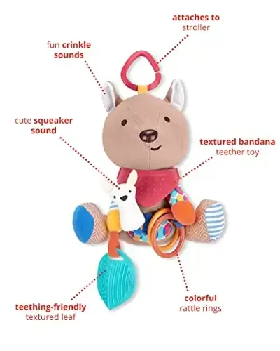 Skip Hop Bandana Buddies Baby Activity and Teething Toy with Multi-Sensory Rattle and Textures, Kangaroo - 3