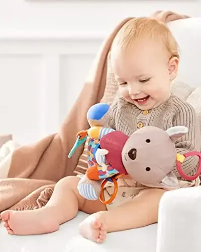 Skip Hop Bandana Buddies Baby Activity and Teething Toy with Multi-Sensory Rattle and Textures, Kangaroo - 4