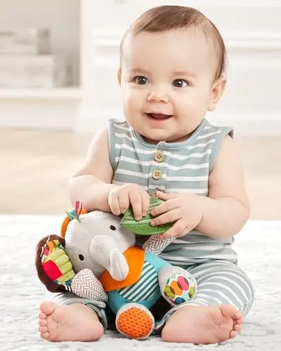 Skip Hop Bandana Buddies Baby Activity and Teething Toy with Multi-Sensory Rattle and Textures,Elephant,(Pack of 12) - 3