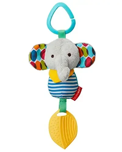 Skip Hop Bandana Buddies Baby Activity Chime & Teether Stroller Toy, Elephant, 3x2.5x7 Inch (Pack of 1) - 1
