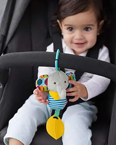 Skip Hop Bandana Buddies Baby Activity Chime & Teether Stroller Toy, Elephant, 3x2.5x7 Inch (Pack of 1) - 2