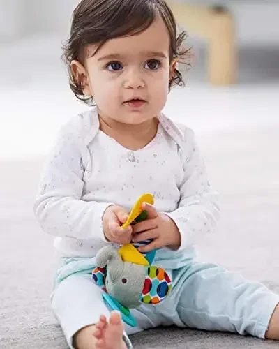 Skip Hop Bandana Buddies Baby Activity Chime & Teether Stroller Toy, Elephant, 3x2.5x7 Inch (Pack of 1) - 3