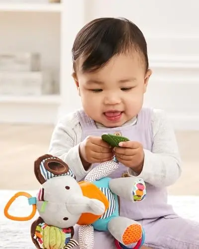 Skip Hop Bandana Buddies Bebek Aktivite ve Diş Kaşıma Oyuncak, Çok Duyusal Çıngırak ve Dokular, Fil 