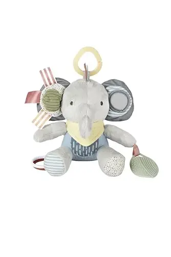 Skip Hop Bandana Buddies Soft Textured Baby Activity and Teething Toy for Multi-Sensory Play with Rattles, Crinkle Sounds, Squeaker and Mirror, Attaches to Stroller and Car Seat, Elephant, Age 0+ 