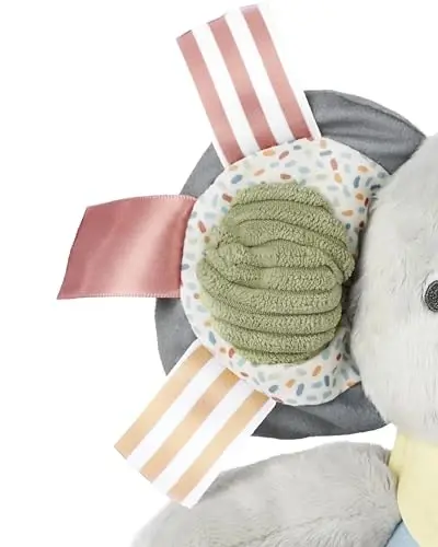 Skip Hop Bandana Buddies Soft Textured Baby Activity and Teething Toy for Multi-Sensory Play with Rattles, Crinkle Sounds, Squeaker and Mirror, Attaches to Stroller and Car Seat, Elephant, Age 0+ - 2