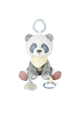 Skip Hop Bandana Buddies Soft Textured Baby Activity and Teething Toy for Multi-Sensory Play with Rattles, Crinkle Sounds, Squeaker and Mirror, Attaches to Stroller and Car Seat, Panda, Age 0+ 