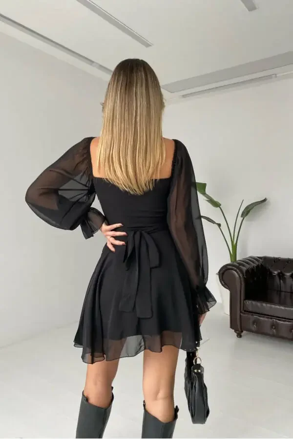 Skirt and Top Look Lined Chiffon Black Evening Dress - 2