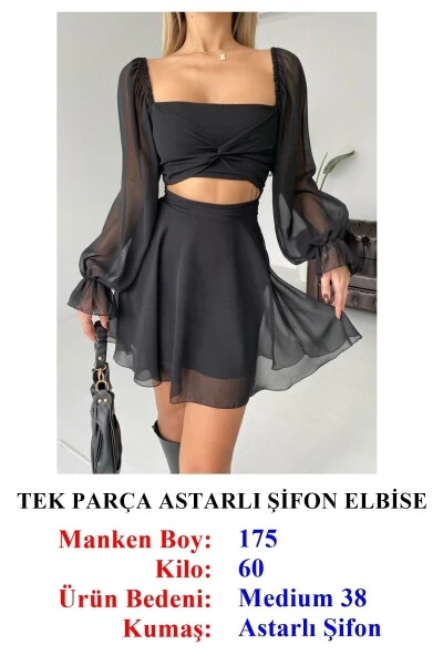 Skirt and Top Look Lined Chiffon Black Evening Dress - 4