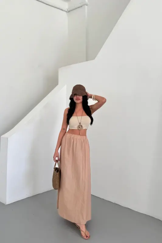 SKIRT CHANEL BOY SOFT FABRIC - Beige - BÜYÜKBEDENIZ