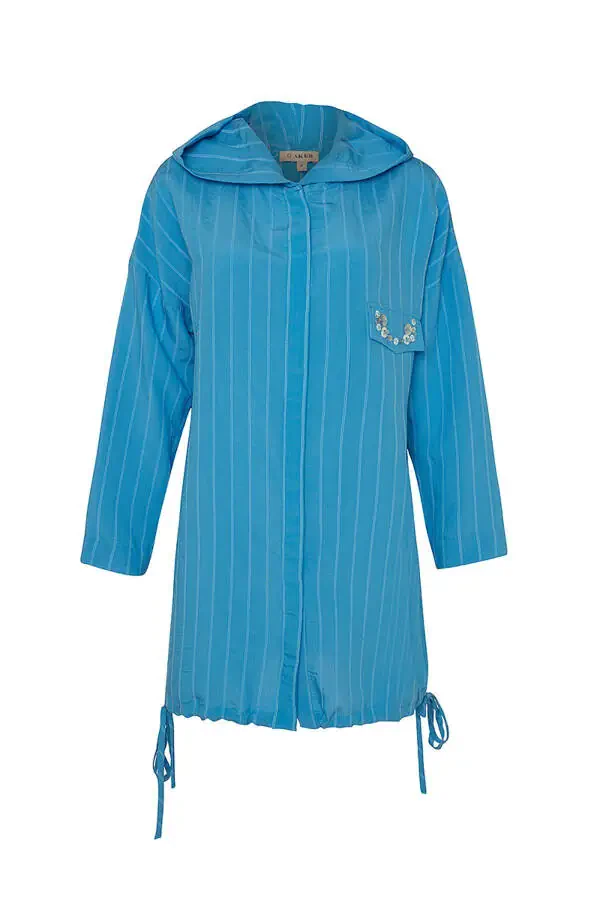 Skirt Hem Lace-Up Detail Tunic-Blue - 1