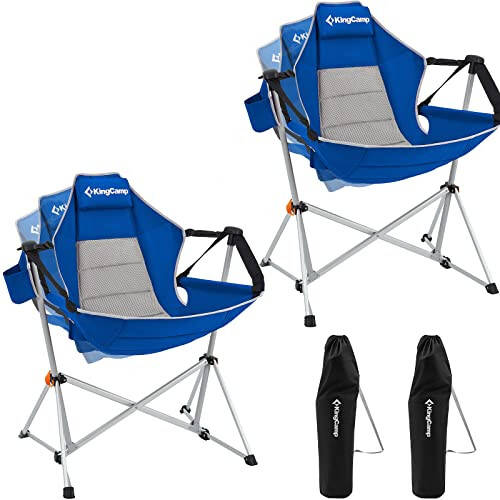 KingCamp Hammock Camping Chair, Aluminum Alloy Adjustable Back Swinging Chair, Folding Rocking Chair with Pillow Cup Holder, Recliner for Outdoor Travel Sports Games Lawn Concerts Backyard - 1