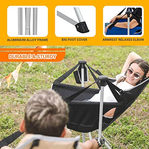 KingCamp Hammock Camping Chair, Aluminum Alloy Adjustable Back Swinging Chair, Folding Rocking Chair with Pillow Cup Holder, Recliner for Outdoor Travel Sports Games Lawn Concerts Backyard - 11