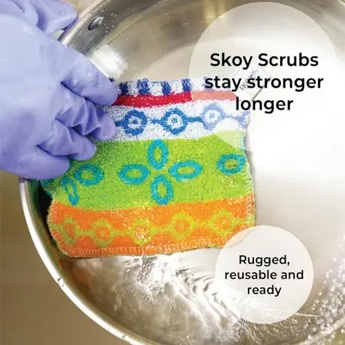 Skoy Scrub, 8-Pack Reusable, Non-Scratching Dish Scrubber for Kitchen and Household Cleaning, Planet-Friendly, Dishwasher Safe Soft Scrub, Assorted Colors and Designs - 2