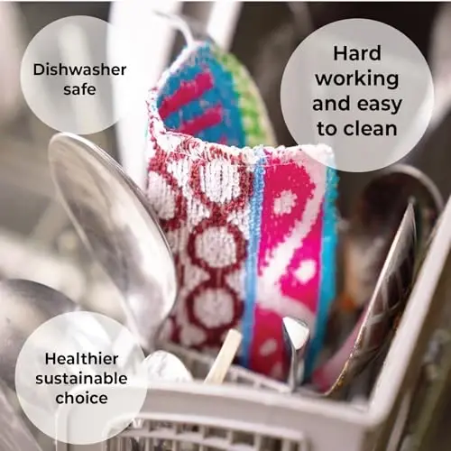 Skoy Scrub, 8-Pack Reusable, Non-Scratching Dish Scrubber for Kitchen and Household Cleaning, Planet-Friendly, Dishwasher Safe Soft Scrub, Assorted Colors and Designs - 4