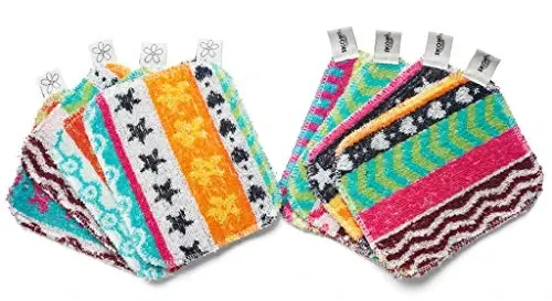 Skoy Scrub, 8-Pack Reusable, Non-Scratching Dish Scrubber for Kitchen and Household Cleaning, Planet-Friendly, Dishwasher Safe Soft Scrub, Assorted Colors and Designs 