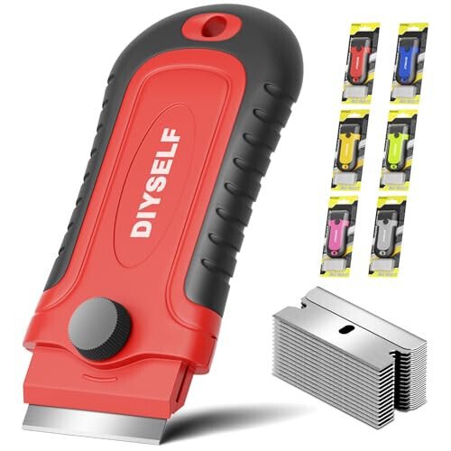 Скребок для лезвий DIYSELF с 15 сменными лезвиями. Инструмент для очистки окон, краски, варочной поверхности, духовки, стеклянной варочной панели. Складное хранение лезвий. - 1