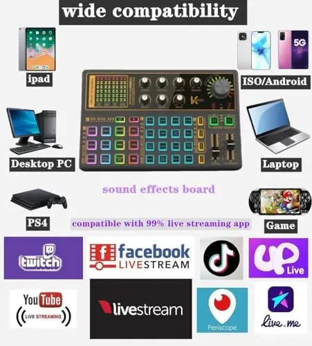 sktome Podcast Equipment Bundle, K300 Sound Card with Podcast Microphone, Audio Interface for Music Recording Karaoke Singing Broadcast (AM200-K300S2) - 6