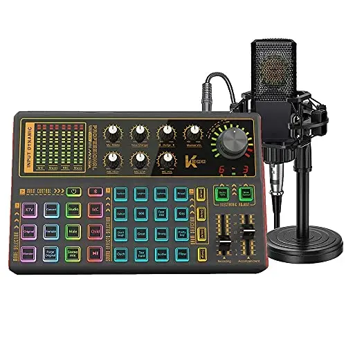 sktome Podcast Equipment Bundle, K300 Sound Card with Podcast Microphone, Audio Interface for Music Recording Karaoke Singing Broadcast (AM200-K300S2) 