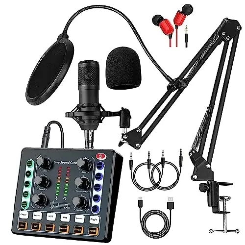 sktome Podcast Equipment Bundle, BM-800 Recording Studio Package with Voice Changer, Live Sound Card - Audio Interface for Laptop Computer Vlog Living Broadcast Live Streaming 