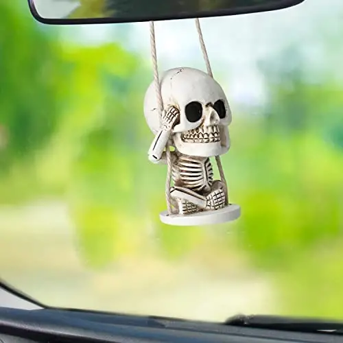 Skull Decor Rear View Mirror Accessories Car Decorations Gothic Christmas Tree Hanging Ornaments Swing Skeleton Cars Pendants Horror Gift for Men Women Teens Cool Thing White Elephant Gifts for Adults - 4