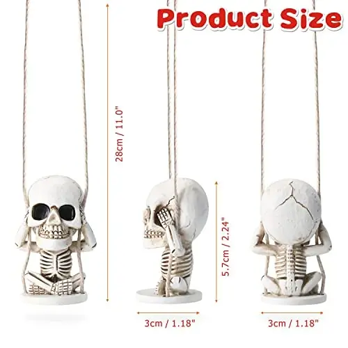 Skull Decor Rear View Mirror Accessories Car Decorations Gothic Christmas Tree Hanging Ornaments Swing Skeleton Cars Pendants Horror Gift for Men Women Teens Cool Thing White Elephant Gifts for Adults - 5