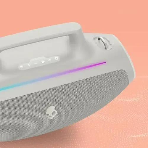 Skullcandy Barrel Bluetooth Boombox dinamigi – suvga chidamli simsiz portativ dinamik, LED yorug'lik shousi rejimi, 12 soatlik batareya, Multi-Link va USB-C va USB-A chiqish zaryadlash (Bone) - 7