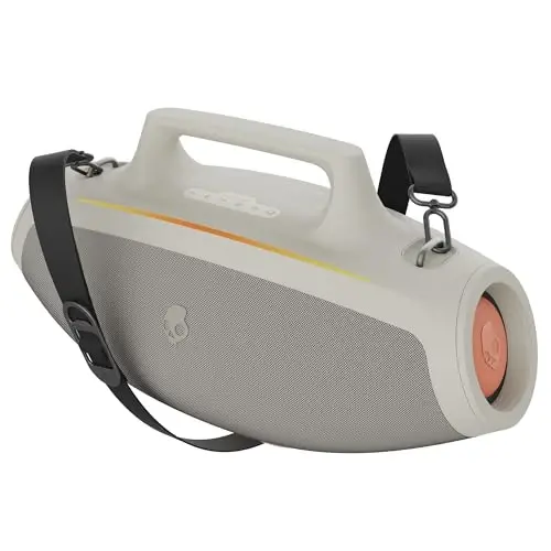 Skullcandy Barrel Bluetooth Boombox dinamigi – suvga chidamli simsiz portativ dinamik, LED yorug'lik shousi rejimi, 12 soatlik batareya, Multi-Link va USB-C va USB-A chiqish zaryadlash (Bone) - 1