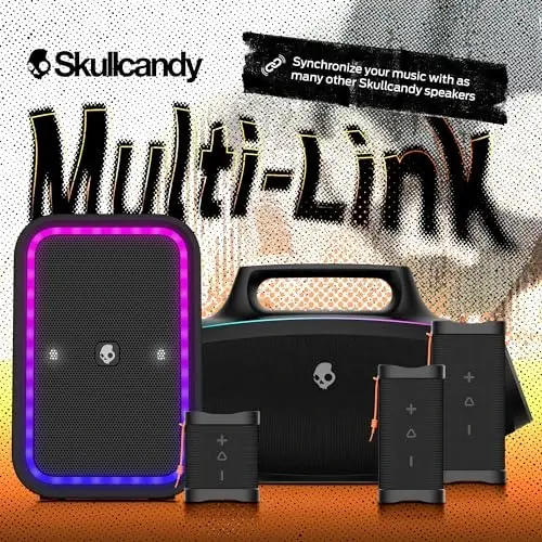 Skullcandy Barrel Bluetooth Boombox Speaker – Water-Resistant Wireless Portable Speaker, with LED Lightshow Mode, 12 Hour Battery, Multi-Link, & USB-C & USB-A Output Charging - 3