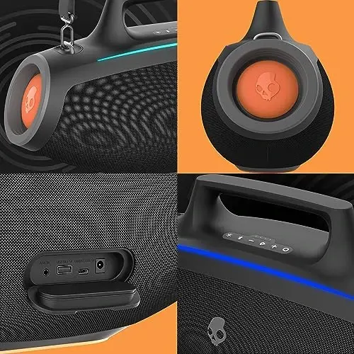 Skullcandy Barrel Bluetooth Boombox Speaker – Water-Resistant Wireless Portable Speaker, with LED Lightshow Mode, 12 Hour Battery, Multi-Link, & USB-C & USB-A Output Charging - 5