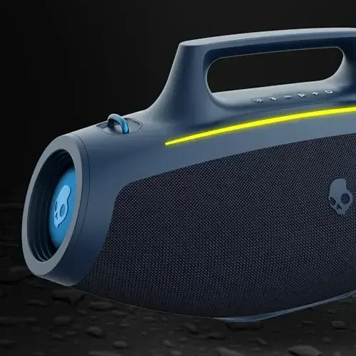 Skullcandy Barrel Bluetooth Boombox Speaker – Water-Resistant Wireless Portable Speaker, with LED Lightshow Mode, 12 Hour Battery, Multi-Link, & USB-C & USB-A Output Charging (Navy) - 3