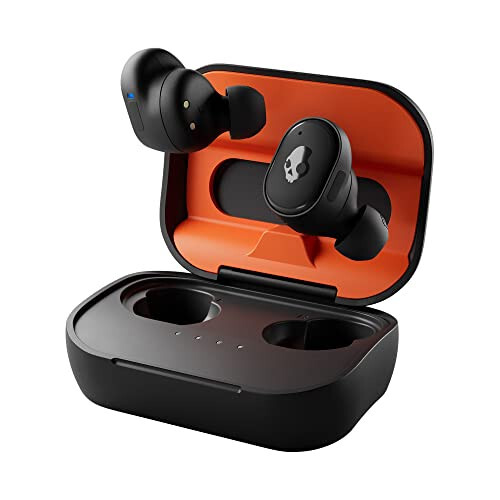 Skullcandy Grind Fuel Simsiz Quloq ichki Quloqchinlar, Simsiz Zaryadlash, 40 soat Batareya, Skull-iQ, Alexa bilan ishlash, Mikrofon, iPhone Android va Bluetooth Qurilmalari bilan ishlash - Haqiqiy Qora/To'q sariq - SKULLCANDY