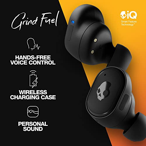Skullcandy Grind Fuel Simsiz Quloq ichki Quloqchinlar, Simsiz Zaryadlash, 40 soat Batareya, Skull-iQ, Alexa bilan ishlash, Mikrofon, iPhone Android va Bluetooth Qurilmalari bilan ishlash - Haqiqiy Qora/To'q sariq - SKULLCANDY (1)