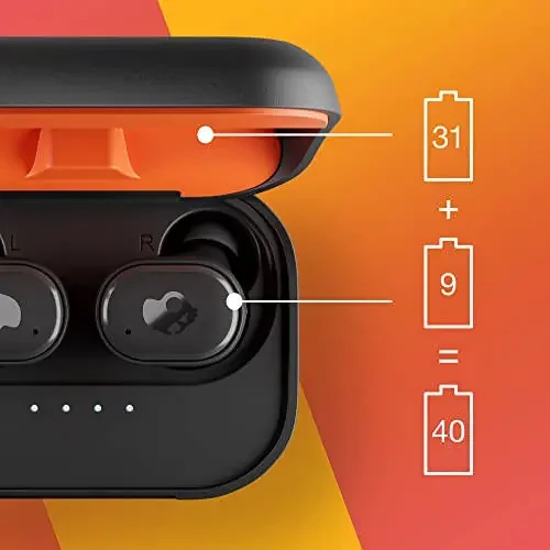 Skullcandy Grind Fuel Simsiz Quloq ichki Quloqchinlar, Simsiz Zaryadlash, 40 soat Batareya, Skull-iQ, Alexa bilan ishlash, Mikrofon, iPhone Android va Bluetooth Qurilmalari bilan ishlash - Haqiqiy Qora/To'q sariq - 4