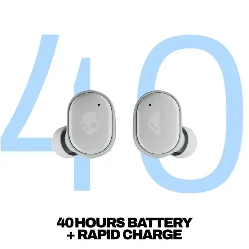 Skullcandy Grind Wireless Earbuds, Bluetooth Headphones, Up to 40 Hours Battery, Noise Isolating Fit, Microphone for iPhone Android, Customizable via Skull-iQ App - Light Grey/Blue 