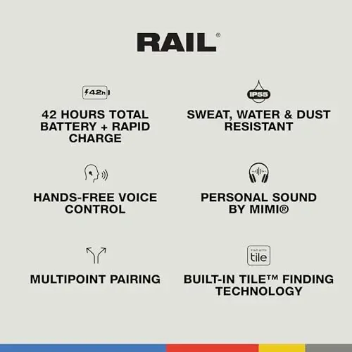 Skullcandy Rail Wireless Earbuds, Bluetooth Headphones, Noise Isolating Fit, Up to 42 Hours Battery, IP55 Sweat and Water Resistant, Microphone for iPhone Android - True Black - 5