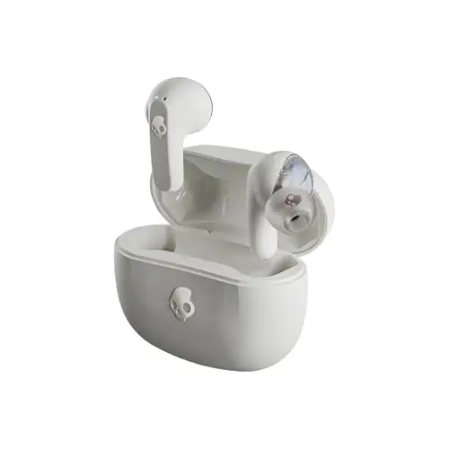 Skullcandy Rail Wireless Earbuds, Bluetooth Headphones, Noise Isolating Fit, Up to 42 Hours Battery, IP55 Sweat and Water Resistant, Microphone for iPhone Android - Bone 