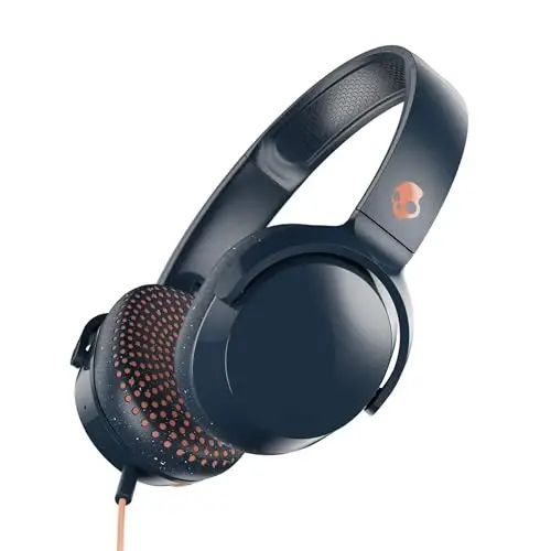 Skullcandy Riff On-Ear simli naushniklar, 3,5 mm AUX vilkasi bilan sayohat qilish uchun qulay, o'rnatilgan mikrofon, katlanadigan engil qulay dizayn, bardoshli boshcha, ishonchli soddalik - Moviy/Sunset 