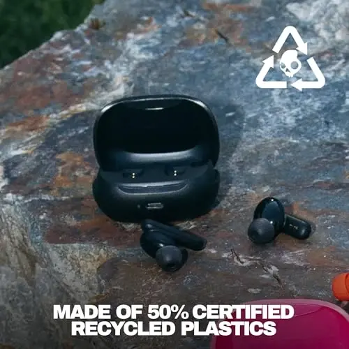 Skullcandy Smokin' Buds In-Ear Wireless Earbuds, 20 Hr Battery, 50% Renewable Plastics, Microphone, Works with iPhone Android and Bluetooth Devices - Black - 2