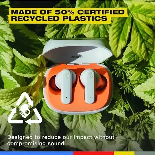 Skullcandy Smokin’ Buds Wireless Earbuds, Bluetooth Headphones, Noise Isolating Fit, Up to 20 Hours Battery, IPX4 Sweat and Water Resistant, Microphone for iPhone Android - Bone - 2