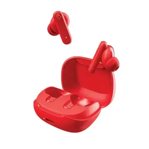 Skullcandy Smokin' Buds Wireless Earbuds, Bluetooth Headphones, Noise Isolating Fit, Up to 20 Hours Battery, IPX4 Sweat and Water Resistant, Microphone for iPhone Android - Flame 