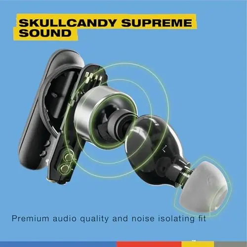 Skullcandy Smokin’ Buds Wireless Earbuds, Bluetooth Headphones, Noise Isolating Fit, Up to 20 Hours Battery, IPX4 Sweat and Water Resistant, Microphone for iPhone Android - Midnight Smoke - 4