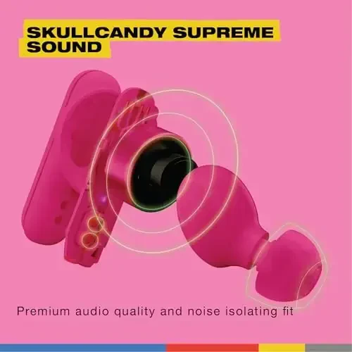 Skullcandy Smokin’ Buds Wireless Earbuds, Bluetooth Headphones, Noise Isolating Fit, Up to 20 Hours Battery, IPX4 Sweat and Water Resistant, Microphone for iPhone Android - Pink - 4