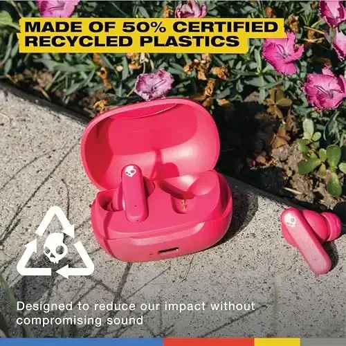 Skullcandy Smokin' Buds Wireless Earbuds, Bluetooth Headphones, Noise Isolating Fit, Up to 20 Hours Battery, IPX4 Sweat and Water Resistant, Microphone for iPhone Android - Pink - SKULLCANDY (1)