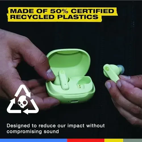 Skullcandy Smokin' Buds Wireless Earbuds, Bluetooth Headphones, Noise Isolating Fit, Up to 20 Hours Battery, IPX4 Sweat and Water Resistant, Microphone for iPhone Android - Matcha - SKULLCANDY (1)