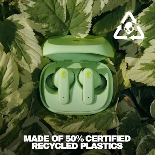 Skullcandy Smokin' Buds Wireless Earbuds, Bluetooth Headphones, Noise Isolating Fit, Up to 20 Hours Battery, IPX4 Sweat and Water Resistant, Microphone for iPhone Android - Matcha - 1