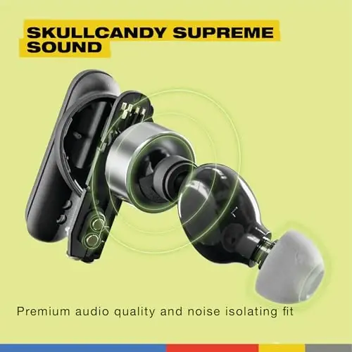 Skullcandy Smokin’ Buds Wireless Earbuds, Bluetooth Headphones, Noise Isolating Fit, Up to 20 Hours Battery, IPX4 Sweat and Water Resistant, Microphone for iPhone Android - True Black - 4