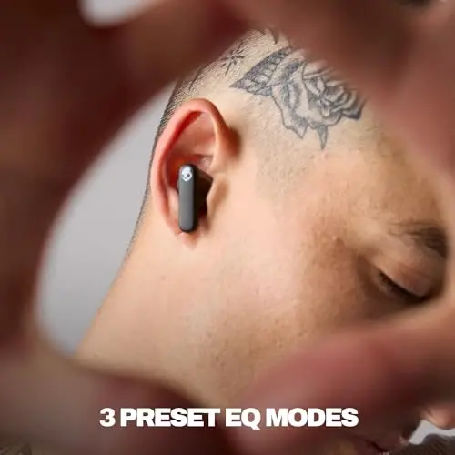 Skullcandy Smokin’ Buds simsiz quloqchinlar, Bluetooth minigarnituralari, shovqinni izolyatsiya qiluvchi moslama, 20 soatgacha batareya quvvati, IPX4 suv va terga chidamli, iPhone Android uchun mikrofon - Midnight Smoke - 5