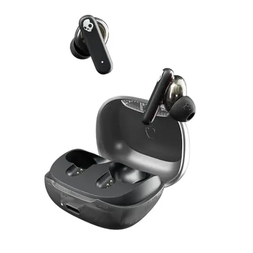 Skullcandy Smokin’ Buds simsiz quloqchinlar, Bluetooth minigarnituralari, shovqinni izolyatsiya qiluvchi moslama, 20 soatgacha batareya quvvati, IPX4 suv va terga chidamli, iPhone Android uchun mikrofon - Midnight Smoke - SKULLCANDY