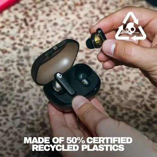 Skullcandy Smokin’ Buds simsiz quloqchinlar, Bluetooth minigarnituralari, shovqinni izolyatsiya qiluvchi moslama, 20 soatgacha batareya quvvati, IPX4 suv va terga chidamli, iPhone Android uchun mikrofon - Midnight Smoke - 2