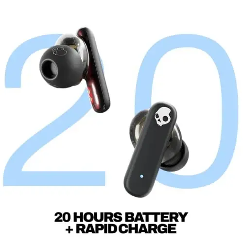 Skullcandy Smokin’ Buds simsiz quloqchinlar, Bluetooth minigarnituralari, shovqinni izolyatsiya qiluvchi moslama, 20 soatgacha batareya quvvati, IPX4 suv va terga chidamli, iPhone Android uchun mikrofon - Midnight Smoke - 3